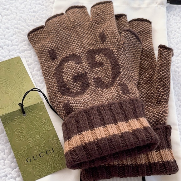 GUCCI GG CASHMERE FINGERLESS GLOVES - Picture 14 of 16